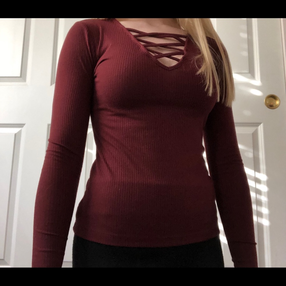 Maroon V-Neck Long Sleeve